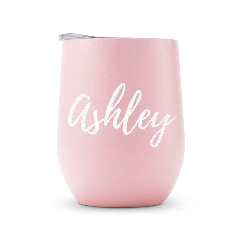 PERSONALIZED STEMLESS TRAVEL TUMBLER - CALLIGRAPHY - AyaZay Wedding Shoppe