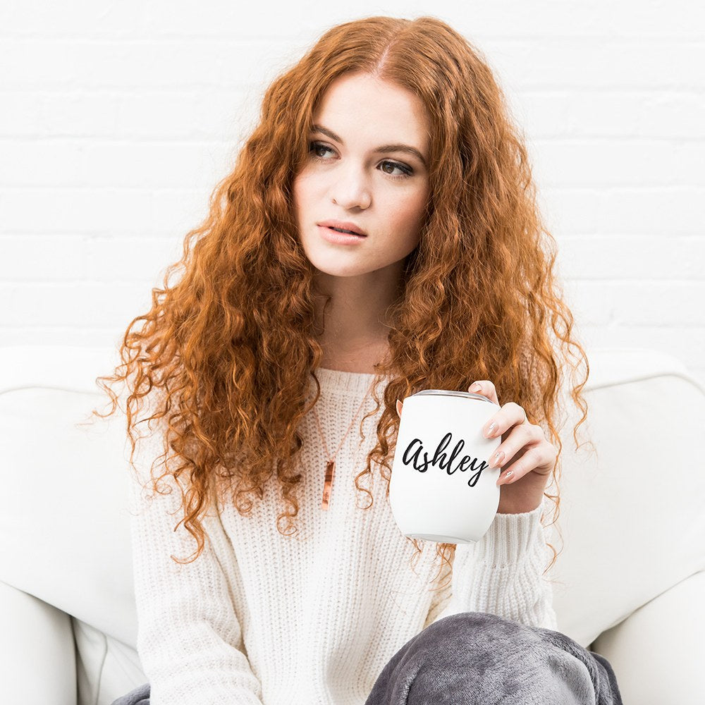 PERSONALIZED STEMLESS TRAVEL TUMBLER - CALLIGRAPHY - AyaZay Wedding Shoppe