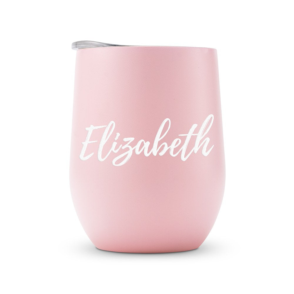 PERSONALIZED STEMLESS TRAVEL TUMBLER - CALLIGRAPHY - AyaZay Wedding Shoppe