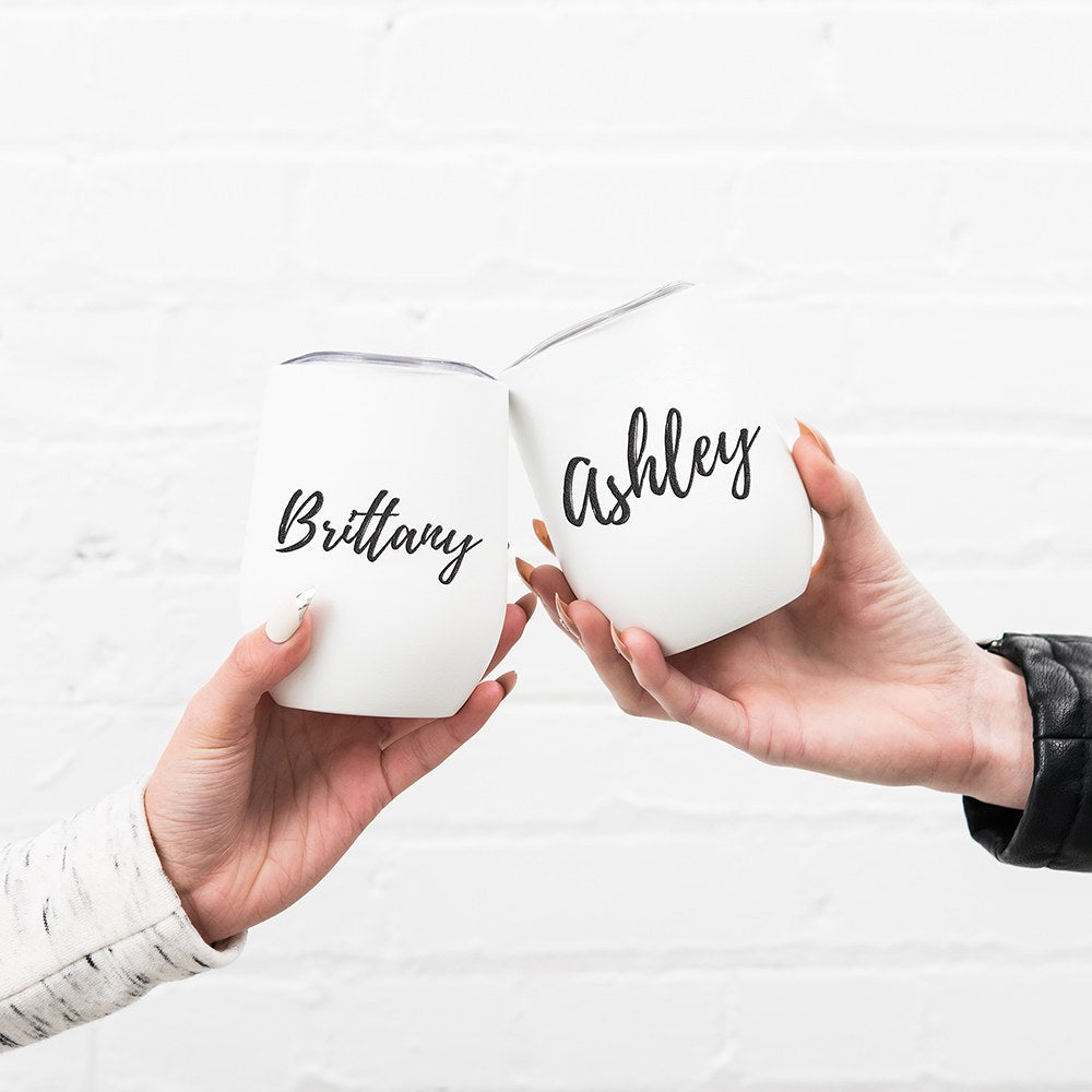 PERSONALIZED STEMLESS TRAVEL TUMBLER - CALLIGRAPHY - AyaZay Wedding Shoppe