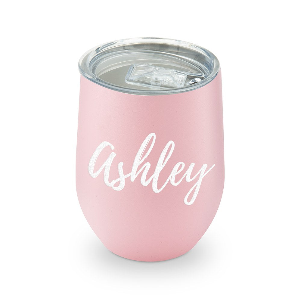 PERSONALIZED STEMLESS TRAVEL TUMBLER - CALLIGRAPHY - AyaZay Wedding Shoppe