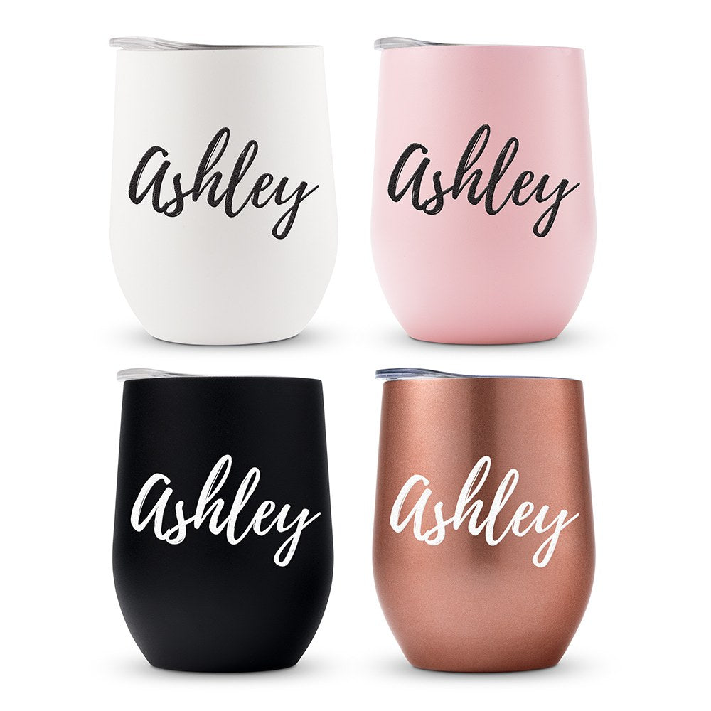 PERSONALIZED STEMLESS TRAVEL TUMBLER - CALLIGRAPHY - AyaZay Wedding Shoppe