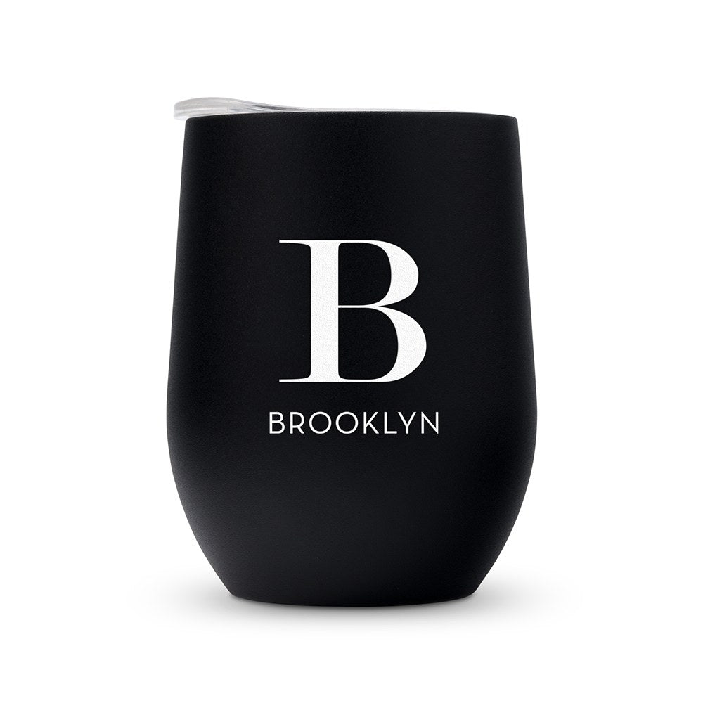 PERSONALIZED STEMLESS TRAVEL TUMBLER - MODERN SERIFF INITIAL - AyaZay Wedding Shoppe