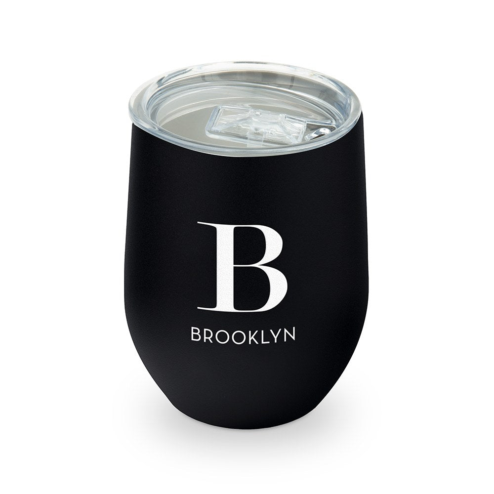 PERSONALIZED STEMLESS TRAVEL TUMBLER - MODERN SERIFF INITIAL - AyaZay Wedding Shoppe