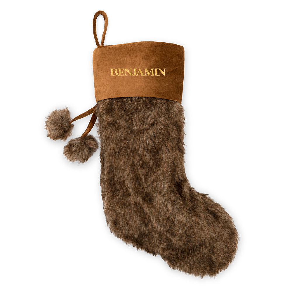 CUSTOM PRINTED PLUSH FAUX FUR CHRISTMAS STOCKING - TRADITIONAL MONOGRAM TEXT - AyaZay Wedding Shoppe