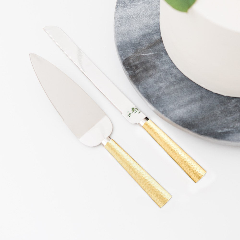 HAMMERED GOLD & SILVER CAKE SERVING SET