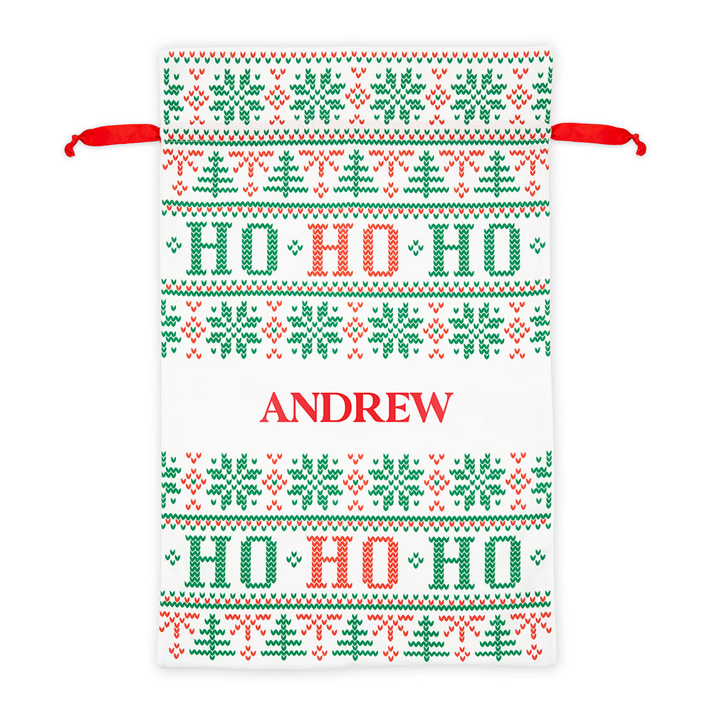 LARGE PERSONALIZED DRAWSTRING SANTA SACK FOR GIFTS - HO HO HO - AyaZay Wedding Shoppe