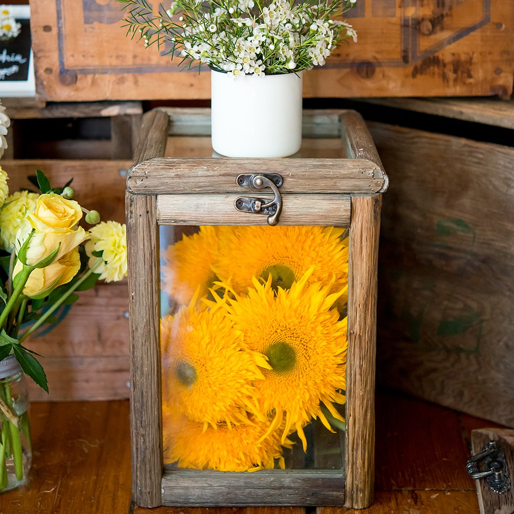 RUSTIC WOOD & GLASS BOX WITH HINGED LID - AyaZay Wedding Shoppe