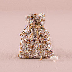RUSTIC CHIC BURLAP AND LACE DRAWSTRING FAVOUR BAG (12/pkg) - AyaZay Wedding Shoppe
