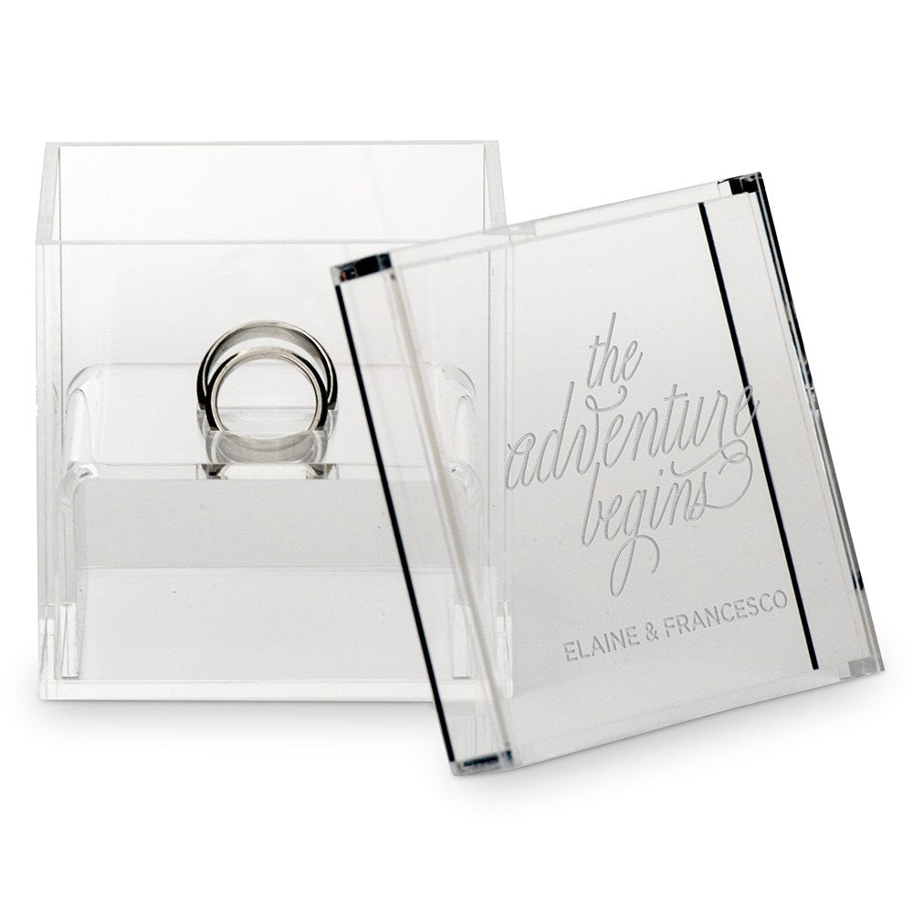 SMALL ACRYLIC WEDDING RING BOX - THE ADVENTURE BEGINS - AyaZay Wedding Shoppe