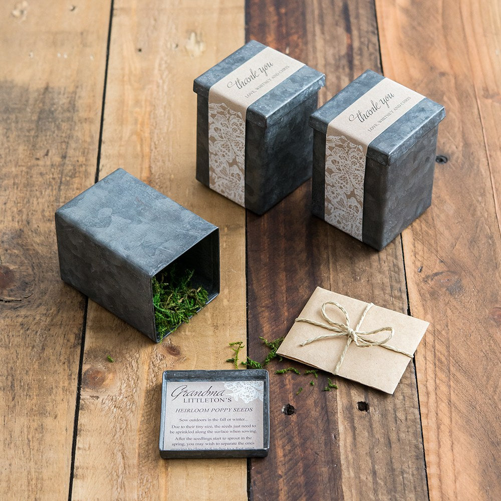 SMALL TIN FAVOUR BOX WITH AGED FINISH (6/pkg)