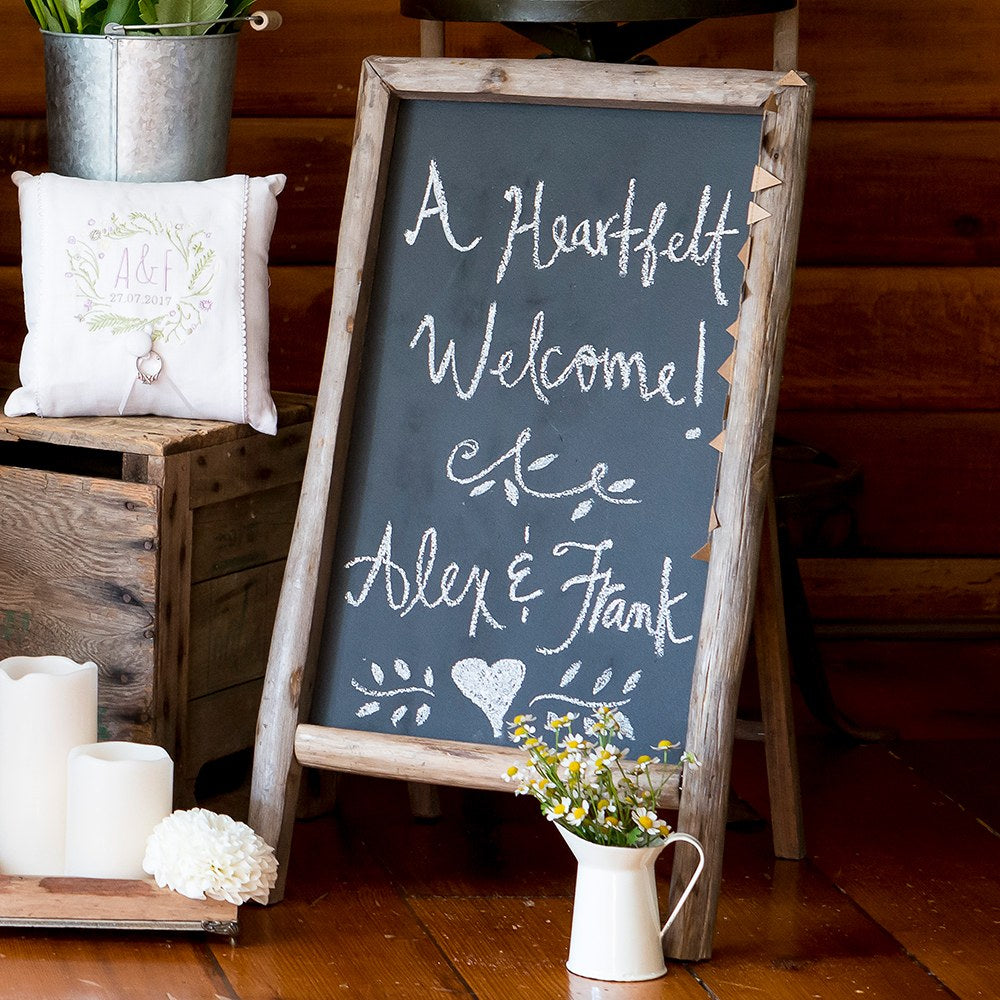 SELF STANDING CHALKBOARD SIGN WITH RUSTIC WOOD FRAME - AyaZay Wedding Shoppe