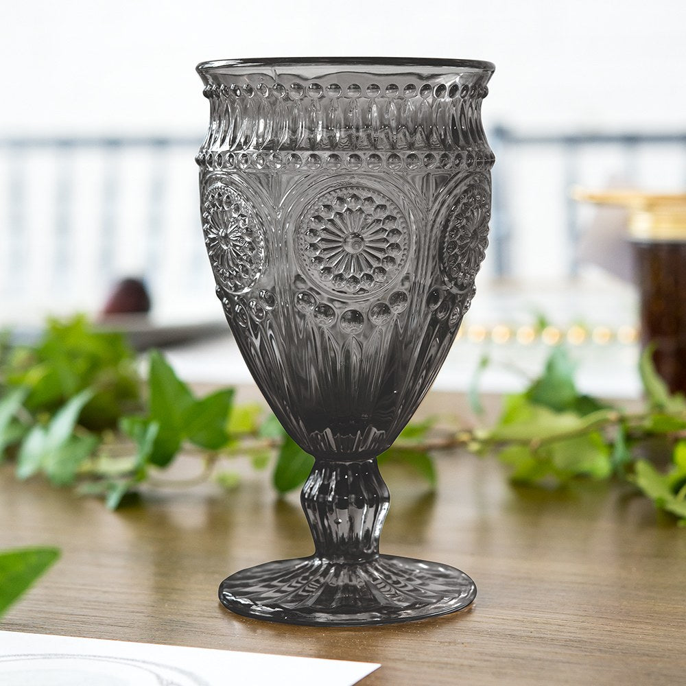 Vintage Style Pressed Glass Goblet - Black - AyaZay Wedding Shoppe