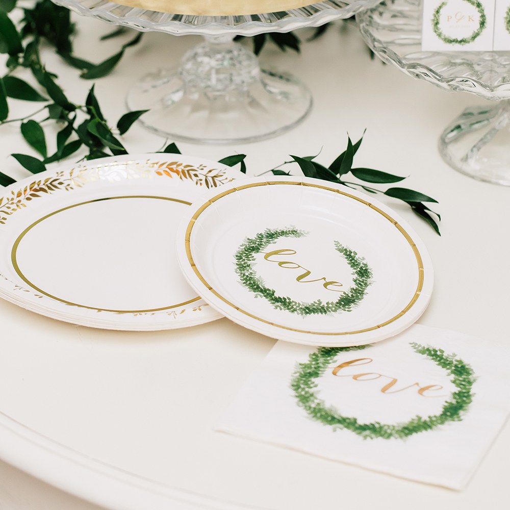 DISPOSABLE PAPER TABLEWARE SET - LOVE WREATH (SERVES 24) - AyaZay Wedding Shoppe