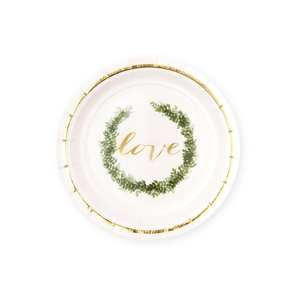 DISPOSABLE PAPER TABLEWARE SET - LOVE WREATH (SERVES 24) - AyaZay Wedding Shoppe