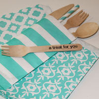 Silverware Bags - Aqua/Turquoise Sailor Stripe (20/pkg) - AyaZay Wedding Shoppe