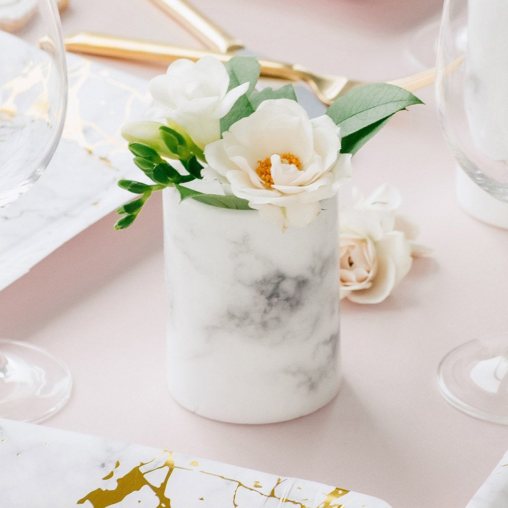 WHITE MARBLE ARTIFICIAL FLAMELESS LED PILLAR CANDLE - SET OF 2 - AyaZay Wedding Shoppe