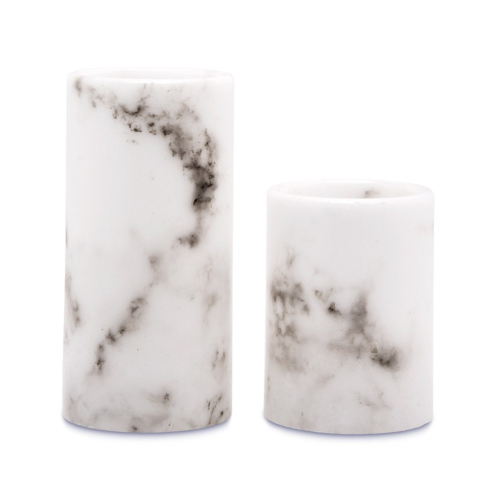 WHITE MARBLE ARTIFICIAL FLAMELESS LED PILLAR CANDLE - SET OF 2 - AyaZay Wedding Shoppe