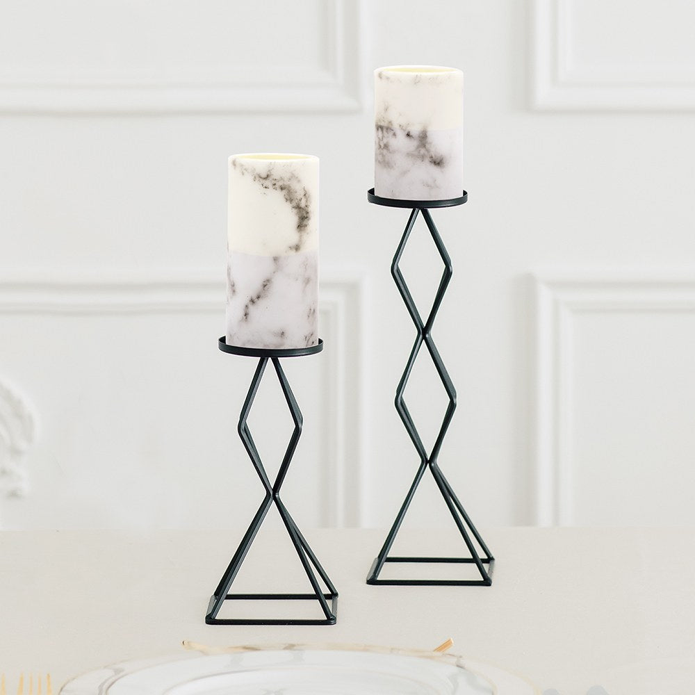 WHITE MARBLE ARTIFICIAL FLAMELESS LED PILLAR CANDLE - SET OF 2 - AyaZay Wedding Shoppe