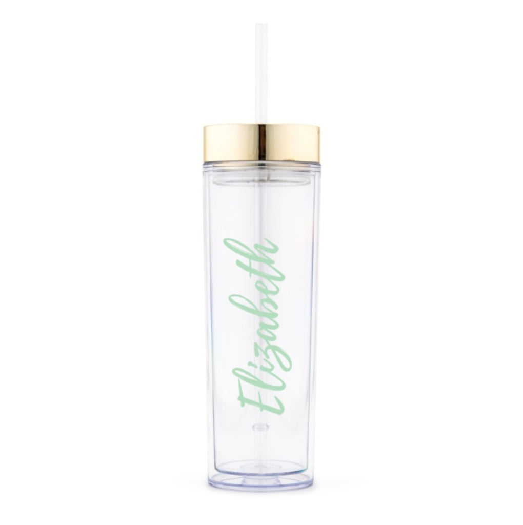 GOLD PERSONALIZED PLASTIC DRINK TUMBLER - CALLIGRAPHY TEXT PRINTING