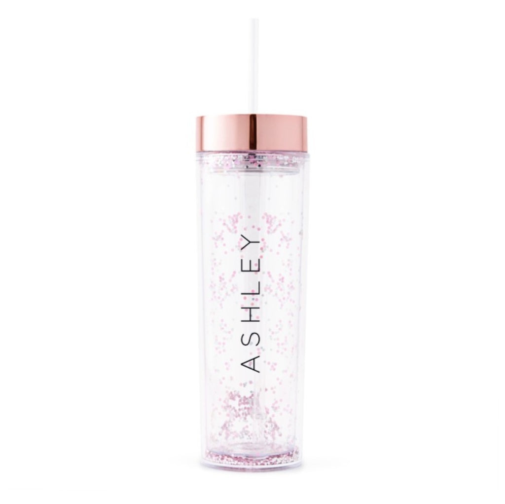 ROSE GOLD PLASTIC DRINK TUMBLER - VERTICAL LINE PRINTING - AyaZay Wedding Shoppe