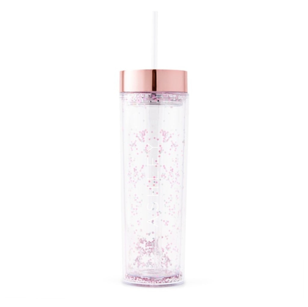 ROSE GOLD PLASTIC DRINK TUMBLER - VERTICAL LINE PRINTING - AyaZay Wedding Shoppe