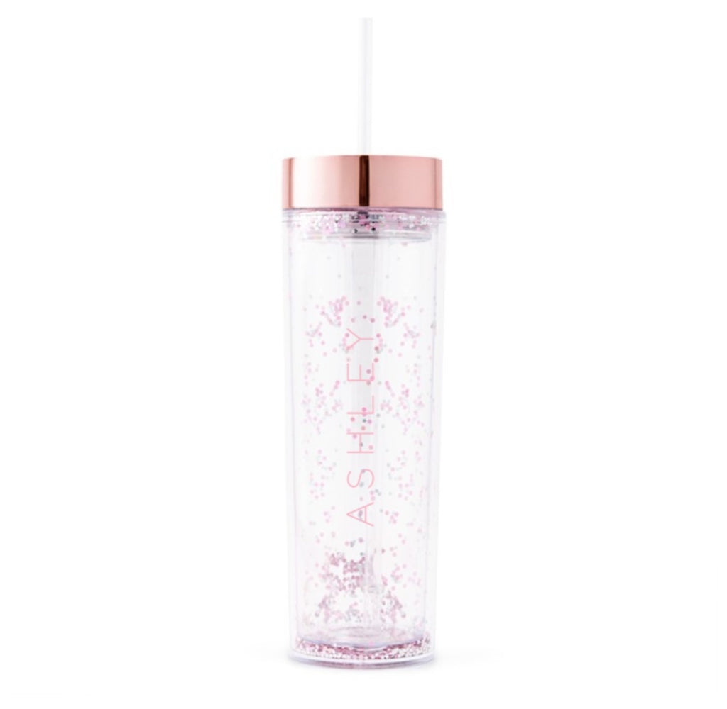 ROSE GOLD PLASTIC DRINK TUMBLER - VERTICAL LINE PRINTING - AyaZay Wedding Shoppe