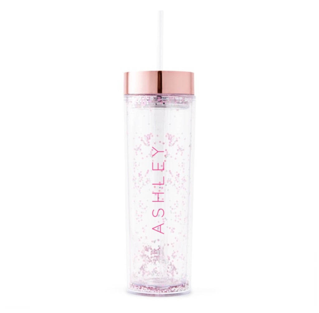ROSE GOLD PLASTIC DRINK TUMBLER - VERTICAL LINE PRINTING - AyaZay Wedding Shoppe