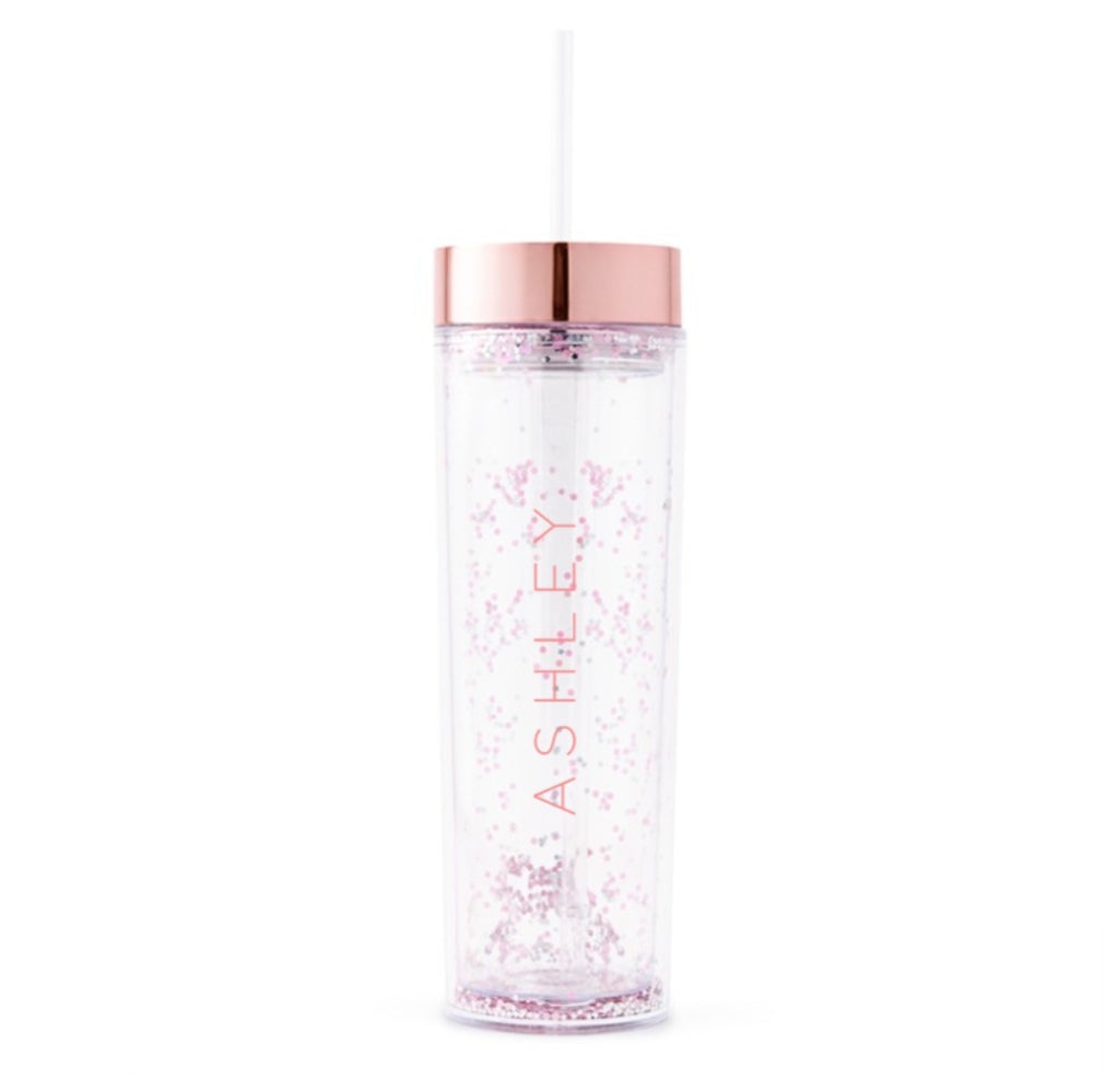 ROSE GOLD PLASTIC DRINK TUMBLER - VERTICAL LINE PRINTING - AyaZay Wedding Shoppe