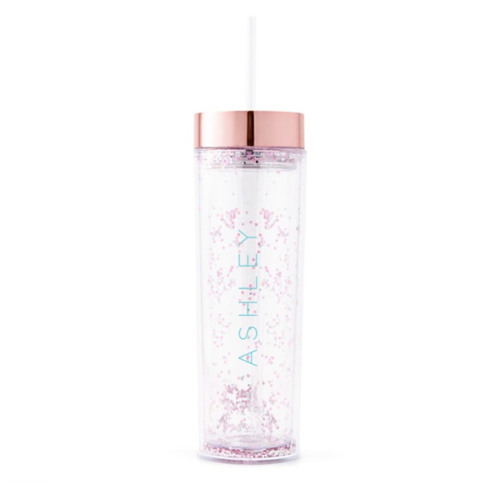 ROSE GOLD PLASTIC DRINK TUMBLER - VERTICAL LINE PRINTING - AyaZay Wedding Shoppe