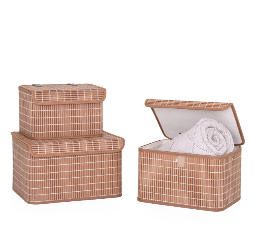 KUMI BAMBOO 3 PIECE NESTED STORAGE BASKET WITH LID SET