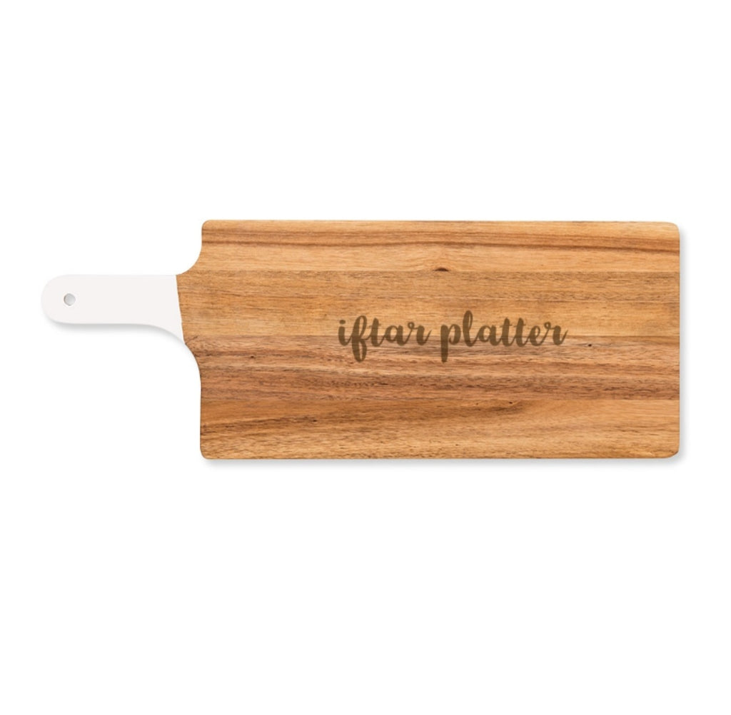 "iftar platter" RECTANGULAR SERVING BOARD WITH WHITE HANDLE - AyaZay Wedding Shoppe