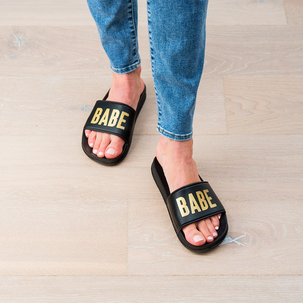 WOMEN'S BRIDAL PARTY SLIDE SANDALS - BABE - AyaZay Wedding Shoppe