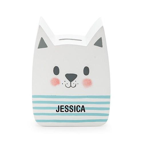 PERSONALIZED WOODEN PIGGY BANK FOR KIDS - WHITE CAT - AyaZay Wedding Shoppe