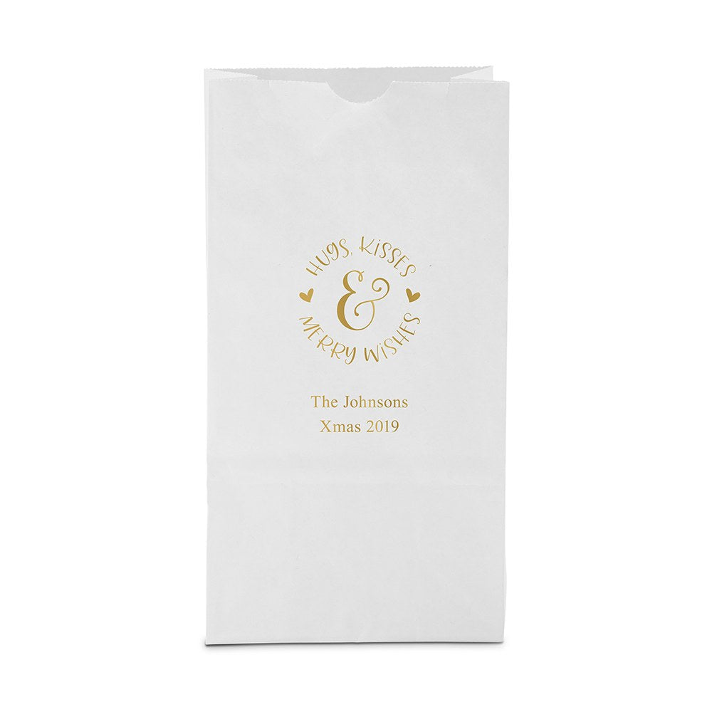 HUGS, KISSES & MERRY WISHES BLOCK BOTTOM GUSSET PAPER GOODIE BAGS - AyaZay Wedding Shoppe