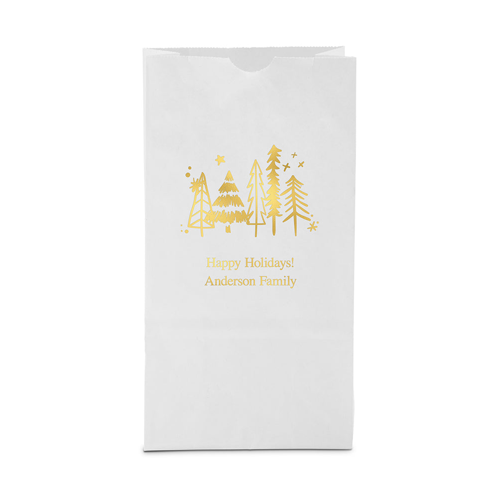 CHRISTMAS PINE TREES BLOCK BOTTOM GUSSET PAPER GOODIE BAGS