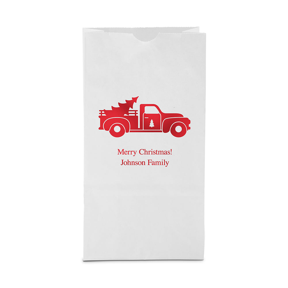 CHRISTMAS TRUCK BLOCK BOTTOM GUSSET PAPER GOODIE BAGS
