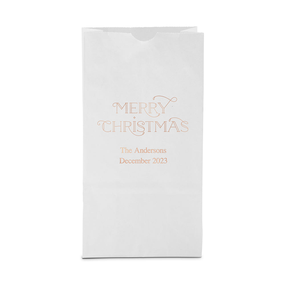MERRY MIDNIGHT MERRY CHRISTMAS TREES BLOCK BOTTOM GUSSET PAPER GOODIE BAGS