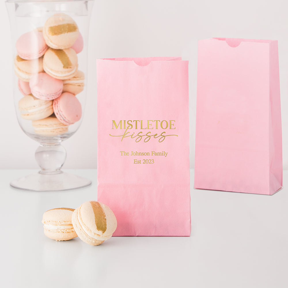 MISTLETOE KISSES BLOCK BOTTOM GUSSET PAPER GOODIE BAGS - AyaZay Wedding Shoppe