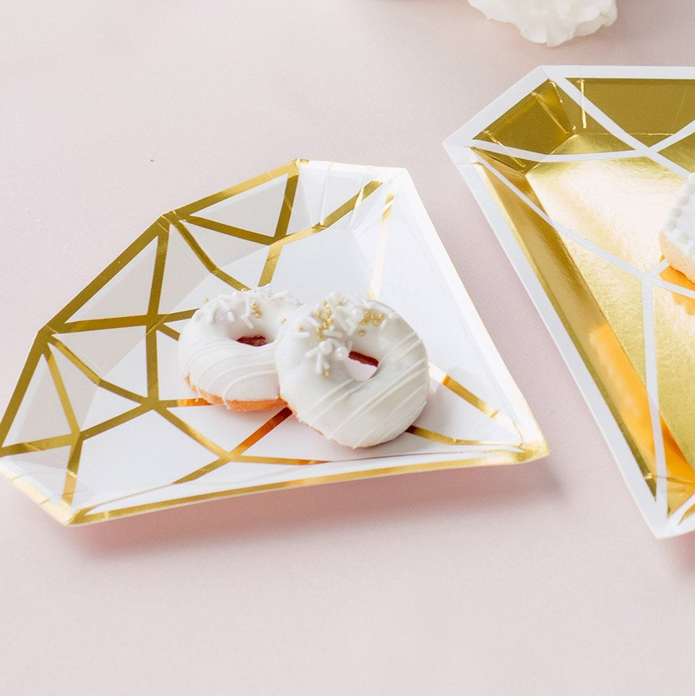 SMALL DIAMOND DISPOSABLE PAPER PARTY PLATES - GOLD (8/pkg) - AyaZay Wedding Shoppe