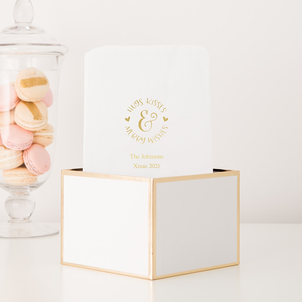 HUGS, KISSES & MERRY WISHES FLAT POCKET STYLE GOODIE BAG