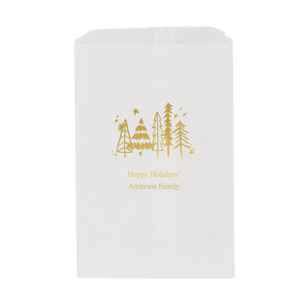 CHRISTMAS PINE TREES FLAT POCKET STYLE GOODIE BAG