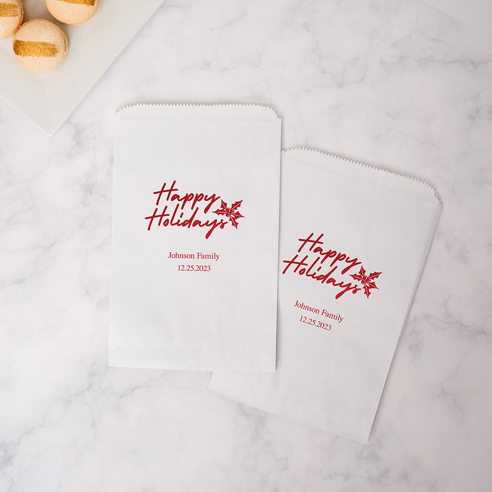 CLASSIC CHRISTMAS HAPPY HOLIDAYS FLAT POCKET STYLE GOODIE BAG - AyaZay Wedding Shoppe