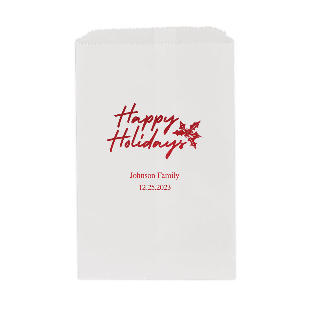 CLASSIC CHRISTMAS HAPPY HOLIDAYS FLAT POCKET STYLE GOODIE BAG - AyaZay Wedding Shoppe