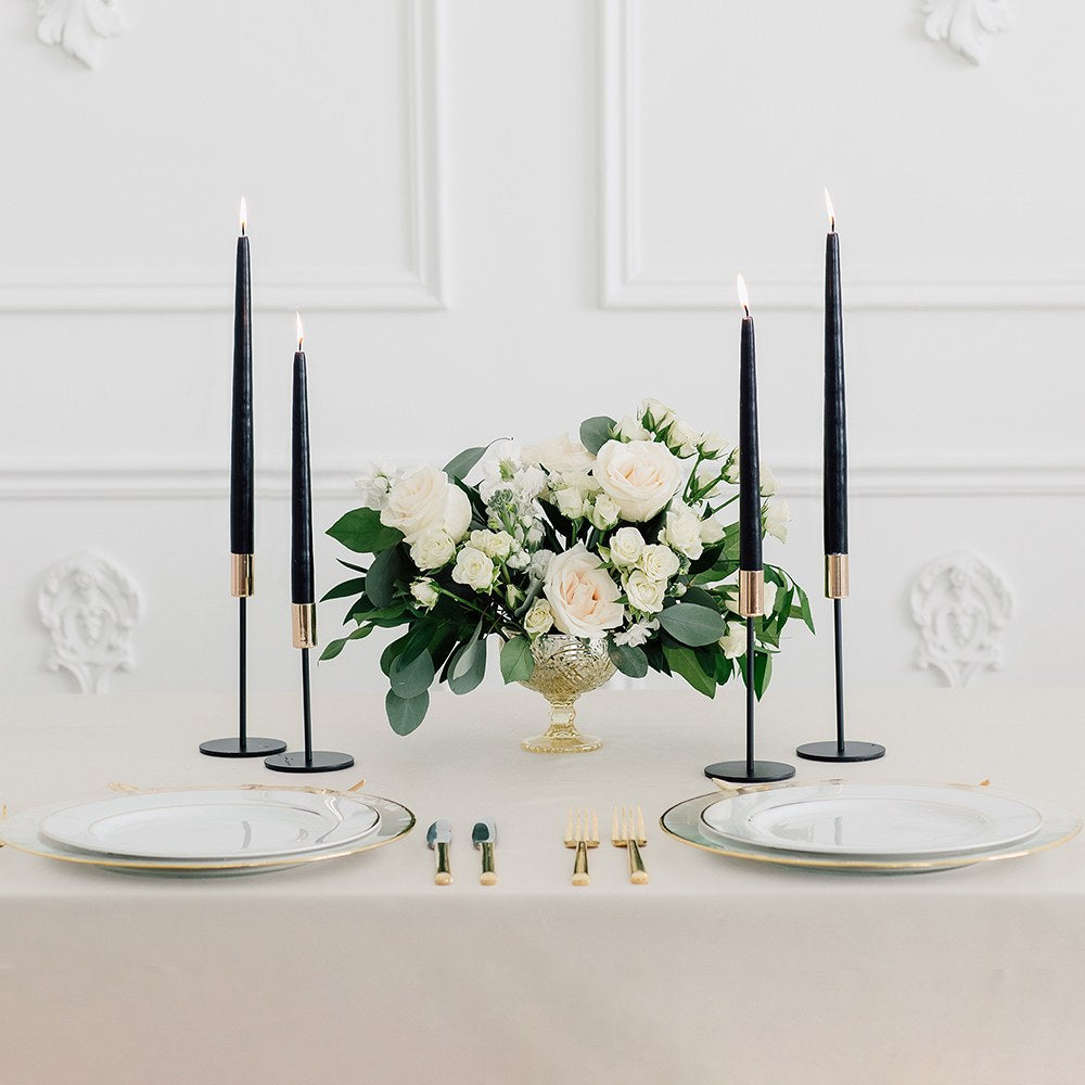 MODERN TIERED TAPER CANDLE HOLDERS - BLACK & GOLD (SET OF 2)