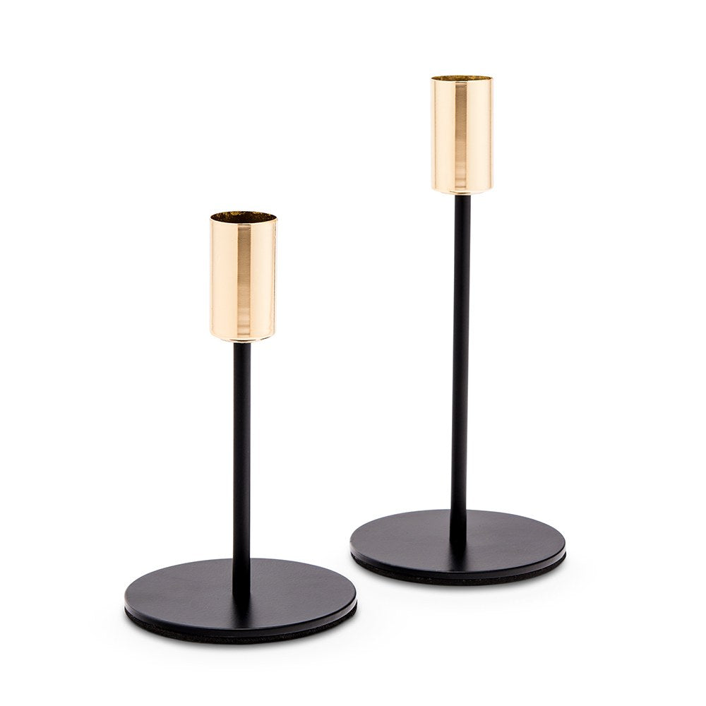 MODERN TIERED TAPER CANDLE HOLDERS - BLACK & GOLD (SET OF 2)