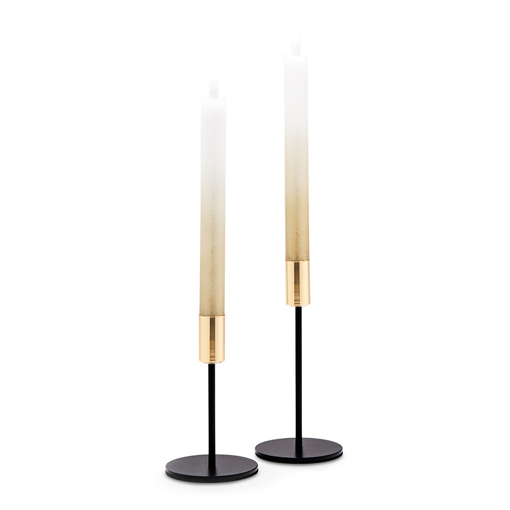 MODERN TIERED TAPER CANDLE HOLDERS - BLACK & GOLD (SET OF 2)