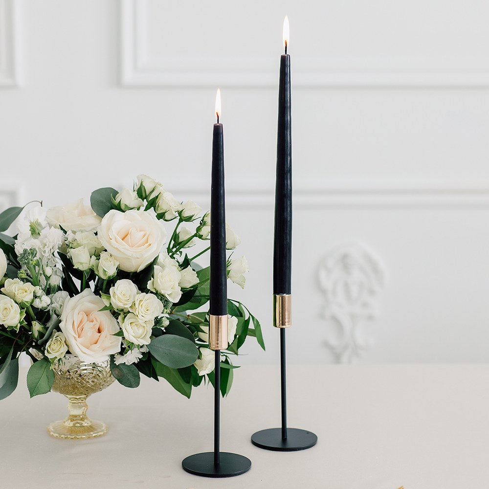 MODERN TIERED TAPER CANDLE HOLDERS - BLACK & GOLD (SET OF 2)