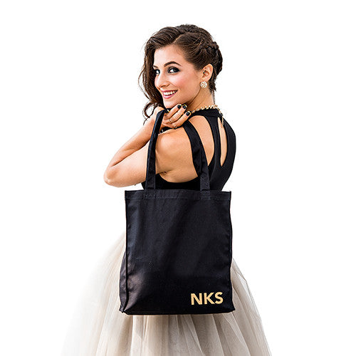 MODERN MONOGRAM BLACK CANVAS TOTE BAG - AyaZay Wedding Shoppe