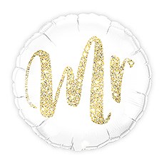 MYLAR FOIL HELIUM PARTY BALLOON WEDDING DECORATION - WHITE WITH GOLD MR. GLITTER - AyaZay Wedding Shoppe